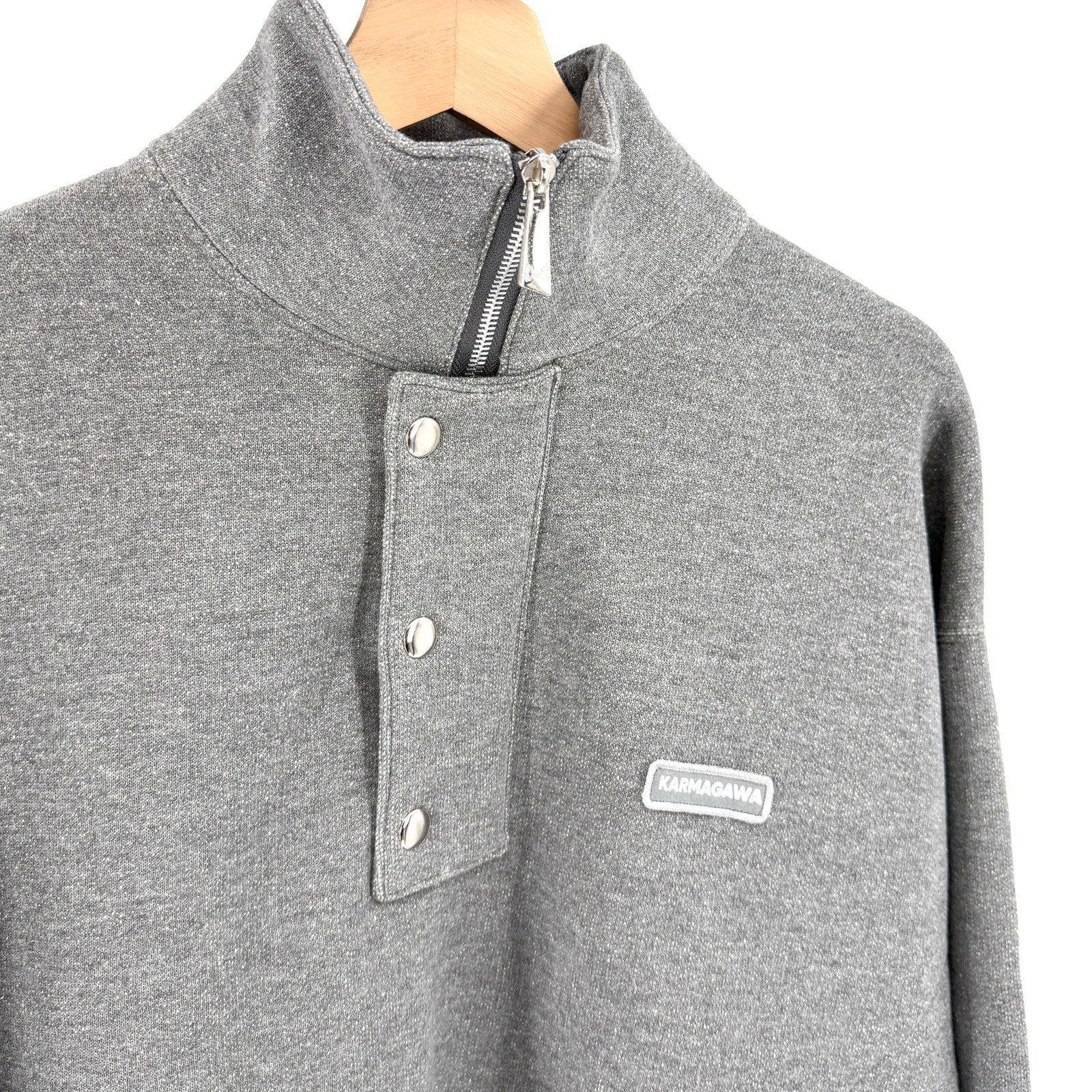 NWT Karmagawa Grey Half Zip Snap Button Mock Neck Sweatshirt
