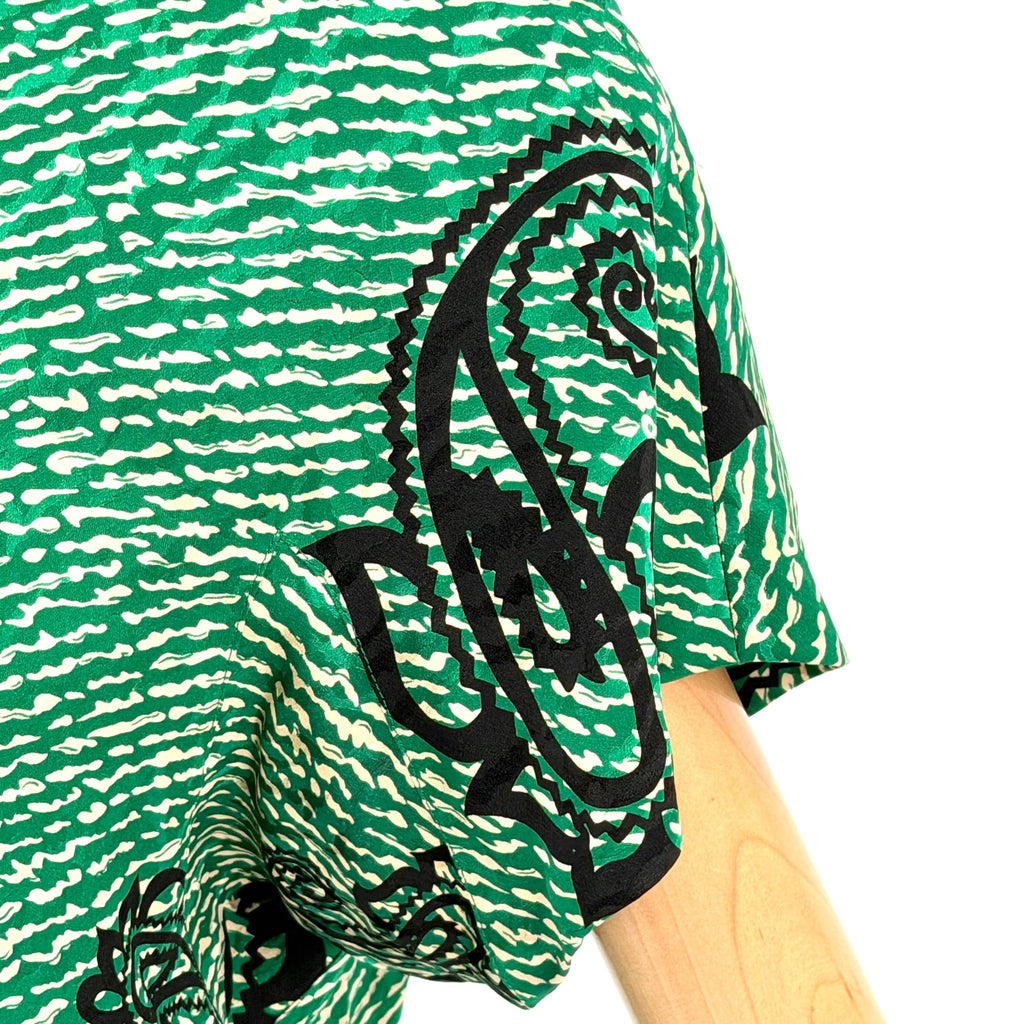 Vintage 80s Green Paisley Satin Custom Made Tribal Boho Skirt Set