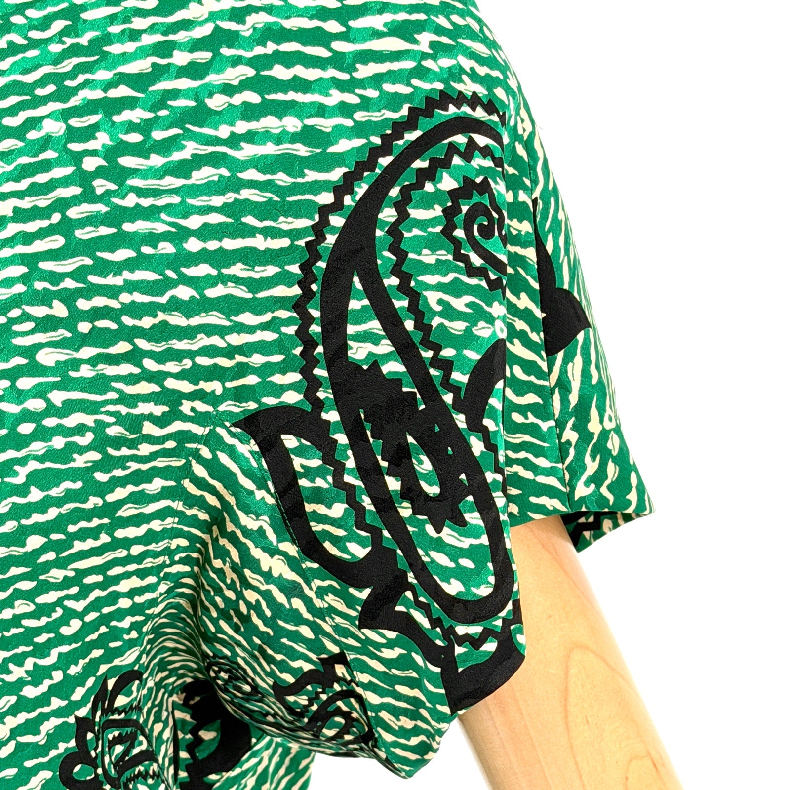 Vintage 80s Green Paisley Satin Custom Made Tribal Boho Skirt Set