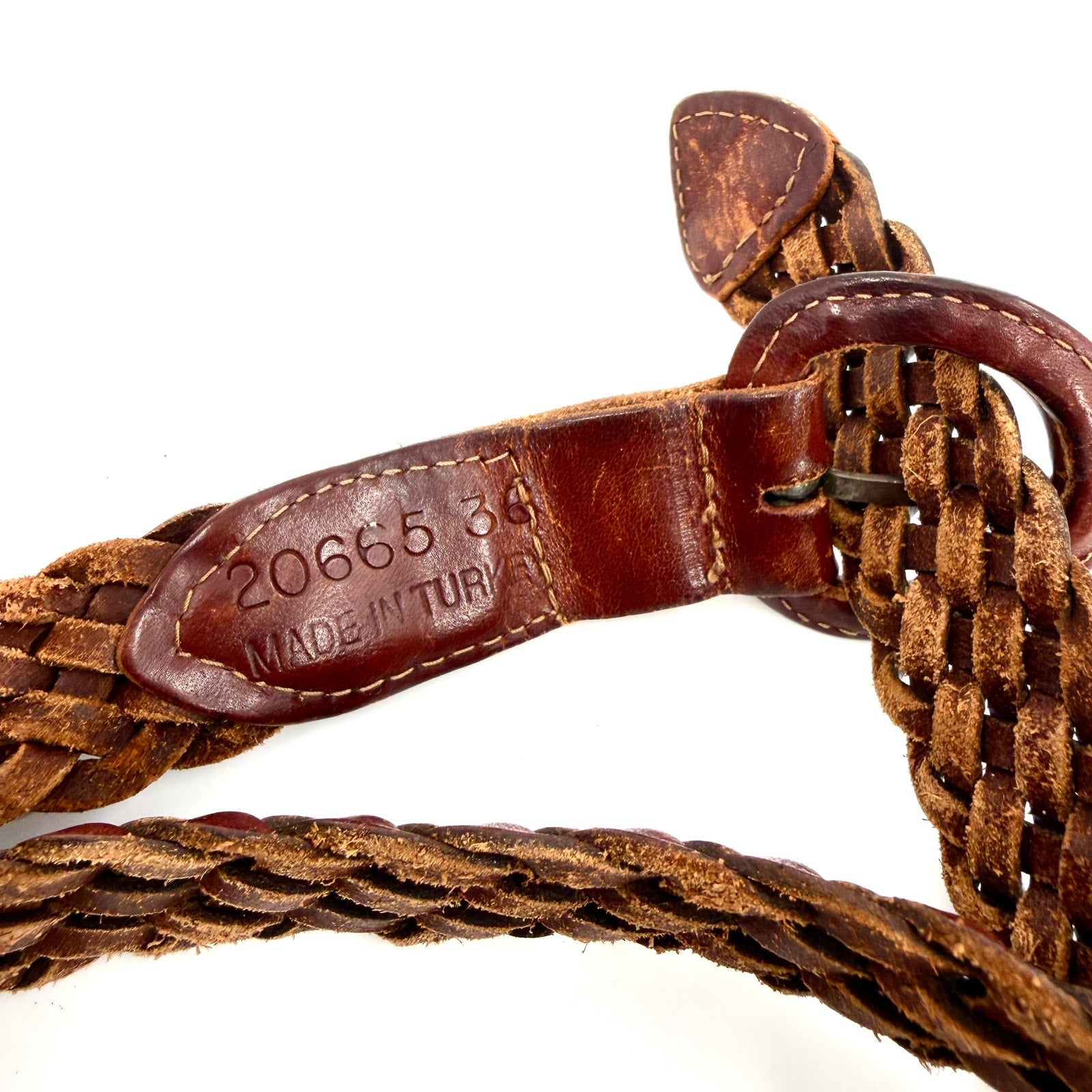 Vintage 90s Preppy Brown Woven Genuine Leather Braided Belt