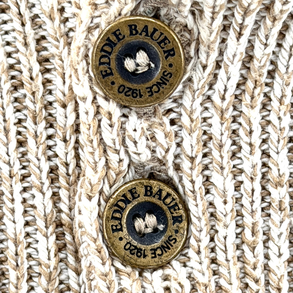 Vintage 90s Eddie Bauer Tan 100% Cotton Henley Marled Knit Sweater