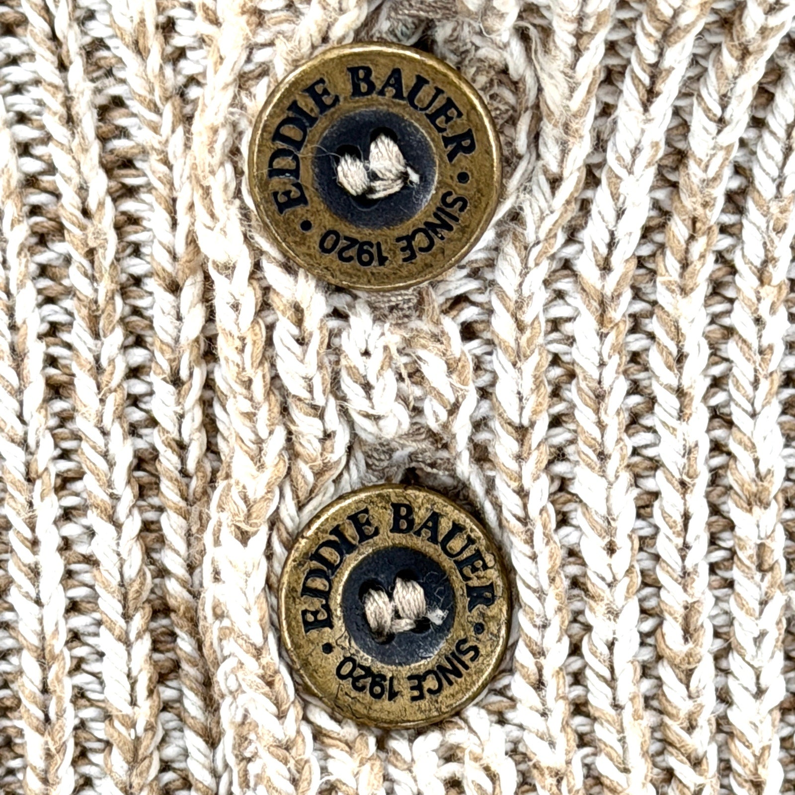 Vintage 90s Eddie Bauer Tan 100% Cotton Henley Marled Knit Sweater