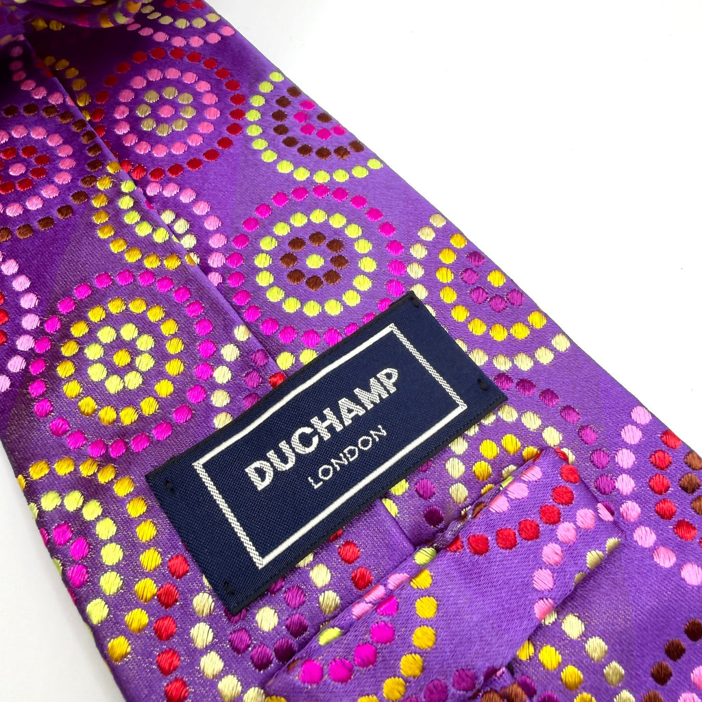 Duchamp London Purple 100% Silk Concentric Dot Circle Print Necktie