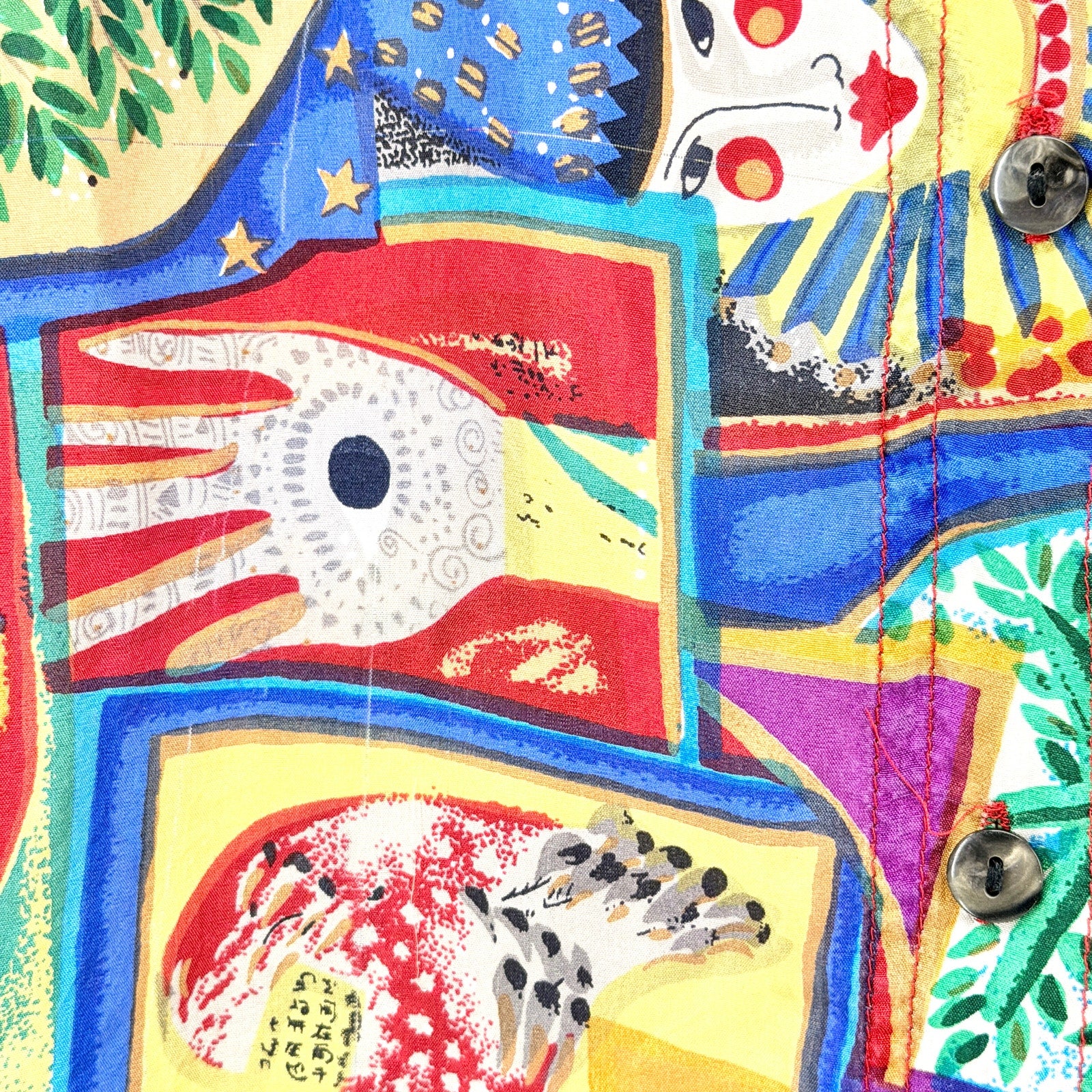 Vintage 90s Compagnie Internationale Whistles 100% Silk Abstract Art Print Shirt
