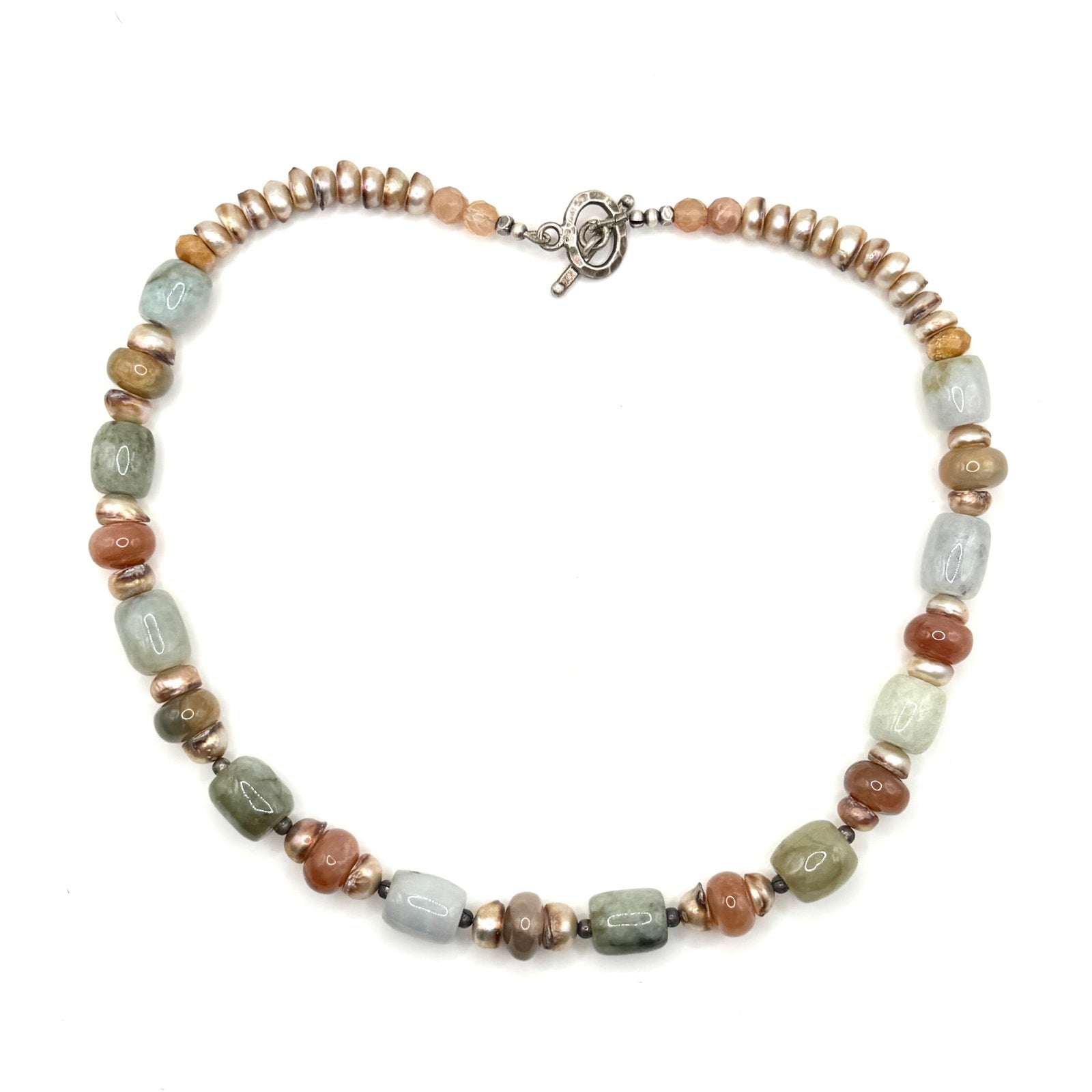 Vintage 90s Multi Jade Keshi Pearl Sterling Toggle Choker Necklace