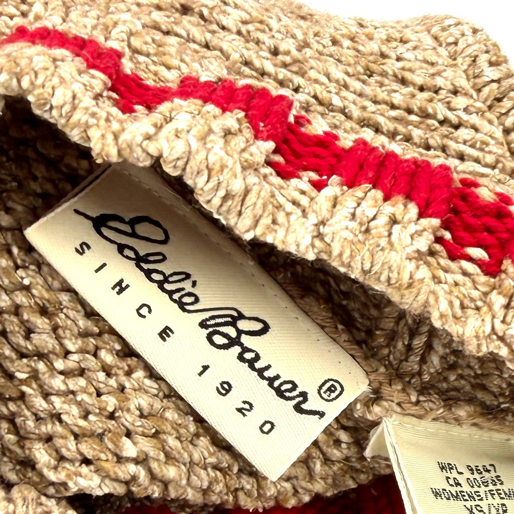 Vintage 90s Eddie Bauer Tan Red Fair Isle Reindeer Silk Blend Sweater
