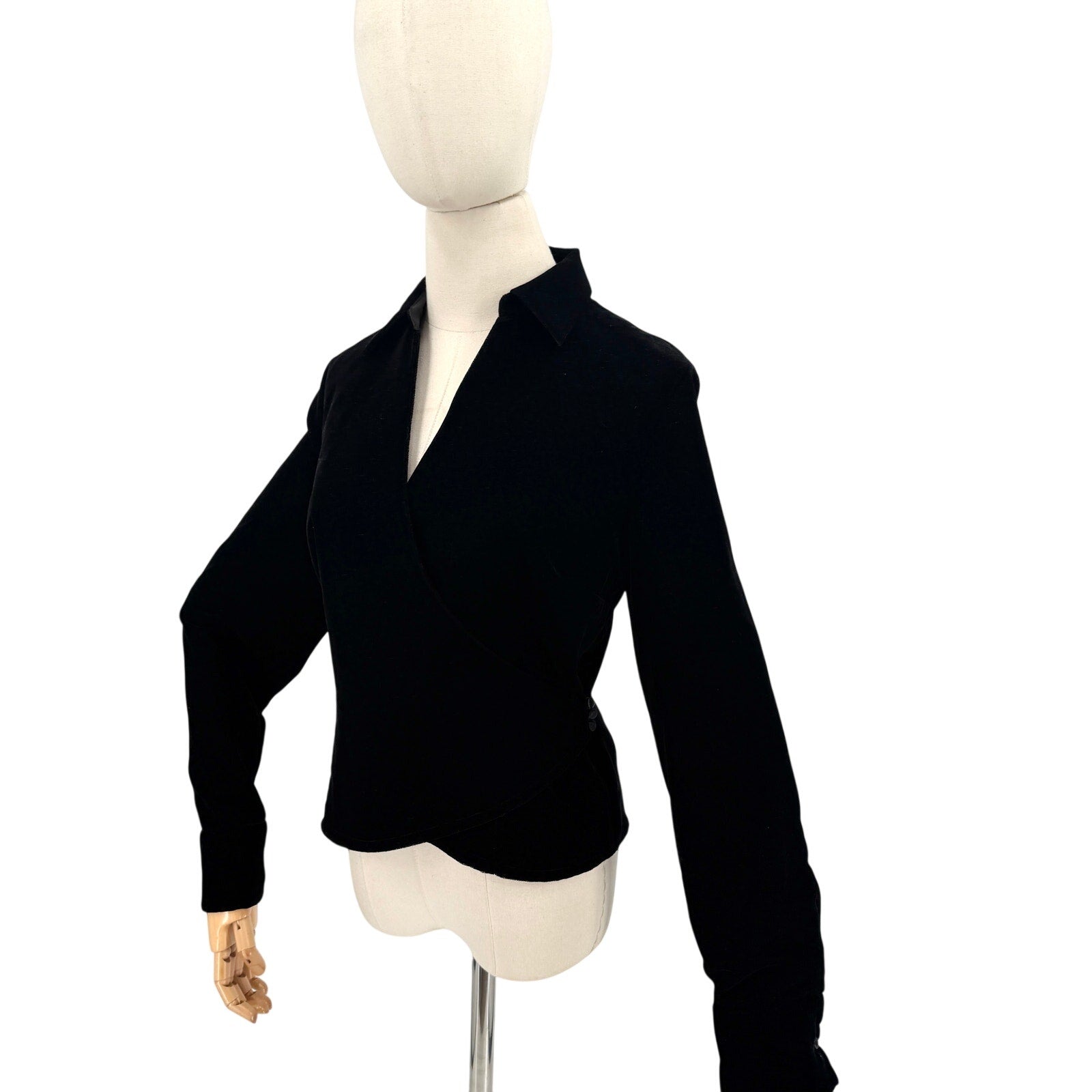 Ann Taylor LOFT Black Velvet Collared Wrap Top