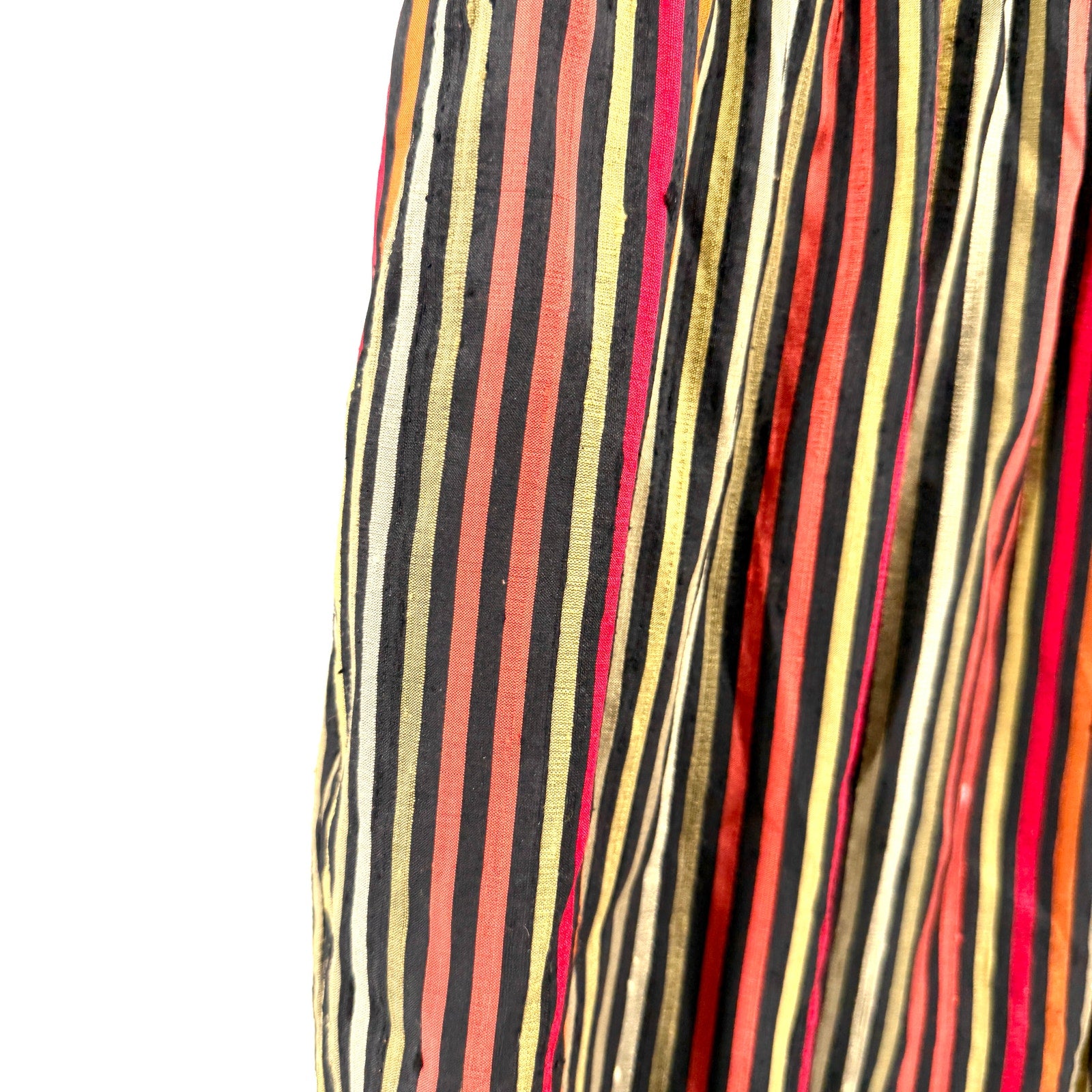 Black Multi-Color Striped Raw Silk Blend Elastic Waist Tapered Pants