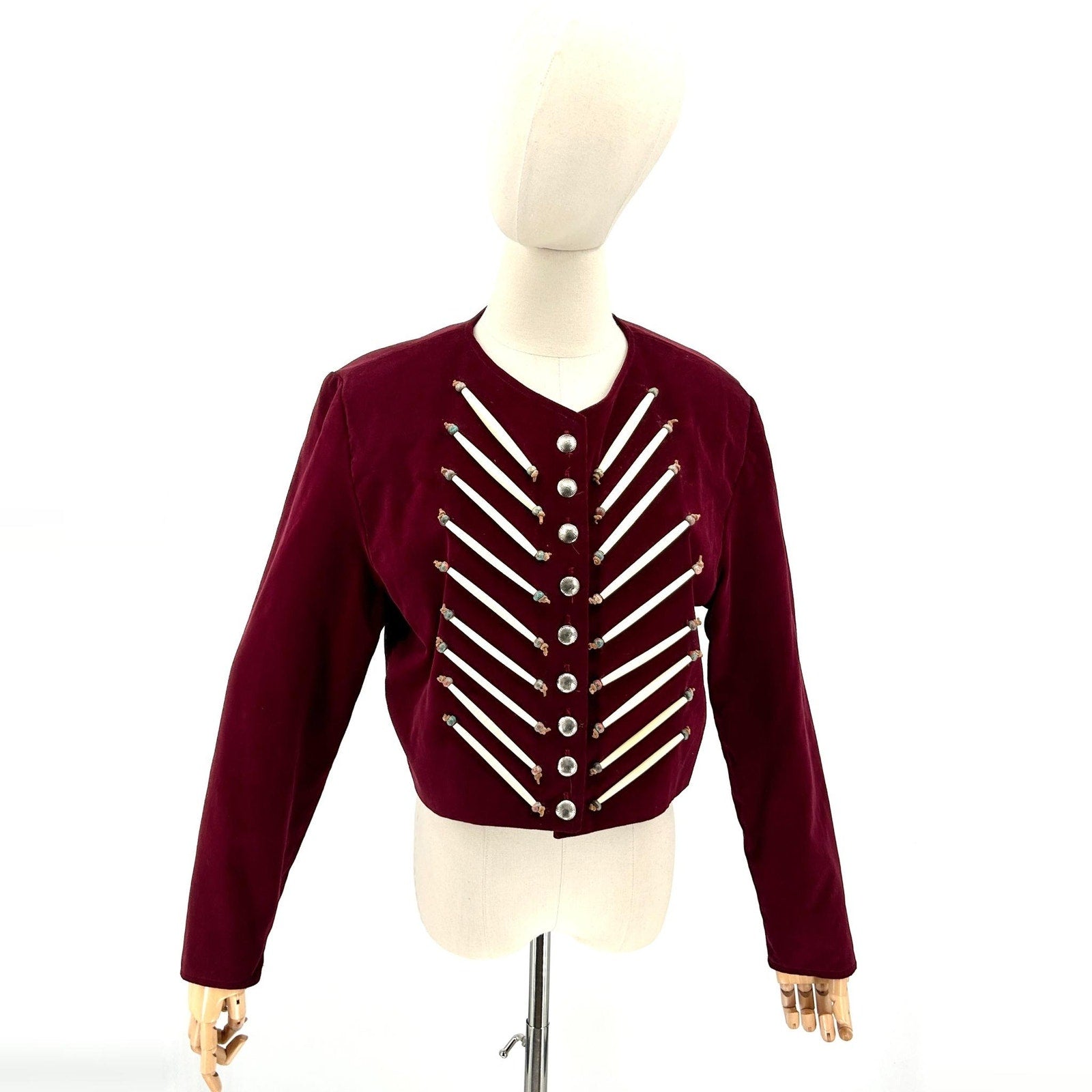 Vintage 90s Double D Ranch Burgundy Cotton Velvet Western Beaded Cropped Blazer