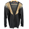 Vintage 90s Jordache Studio Black Leopard Print Vinyl Trim Cardigan Sweater