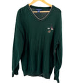 Vintage 90s Pinnacle Forest Green 100% Cotton Embroidered Golf V-Neck Sweater
