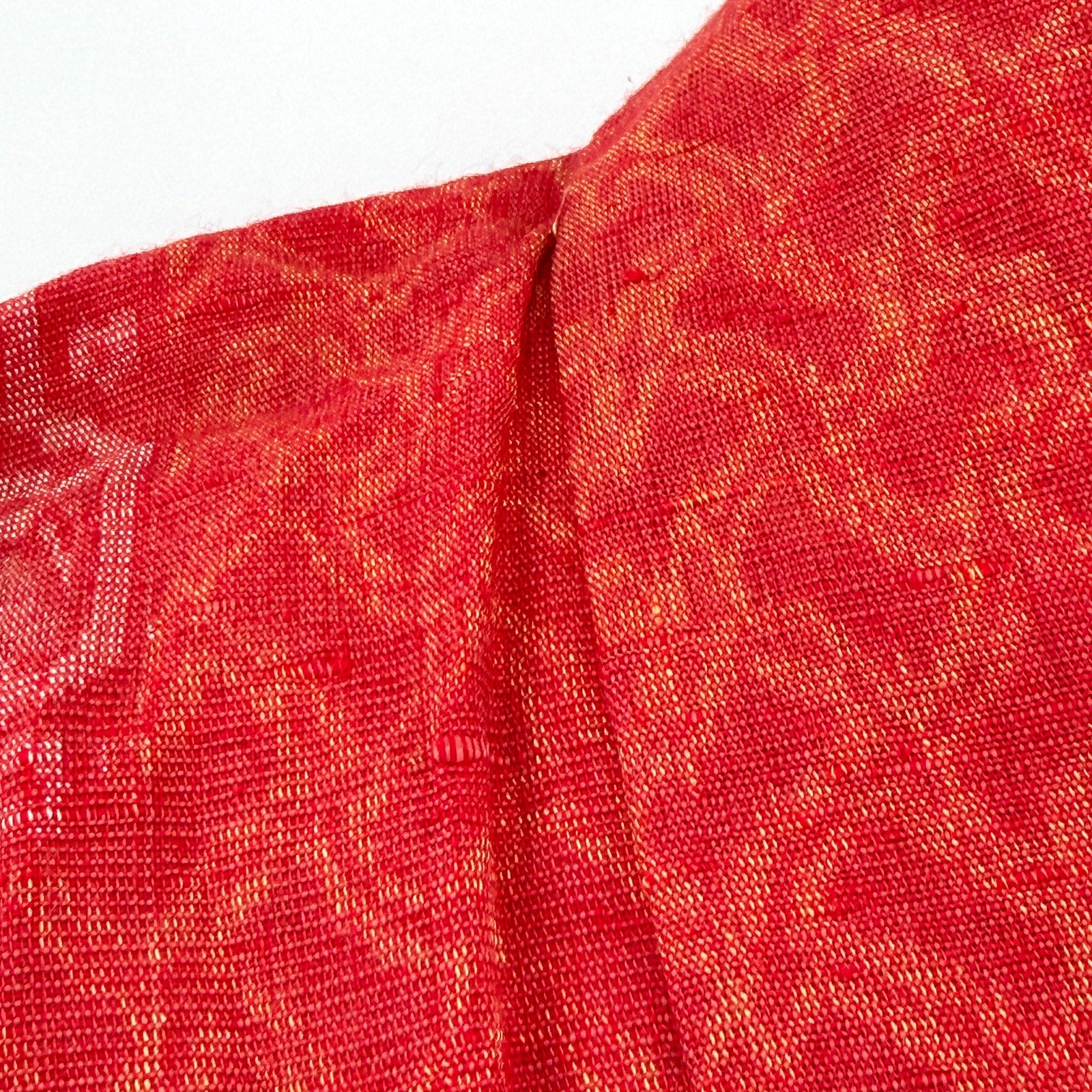 Vintage 50s Showa Era Red Orange 100% Woven Tsumugi Silk Kasuri Ikat Kimono Robe