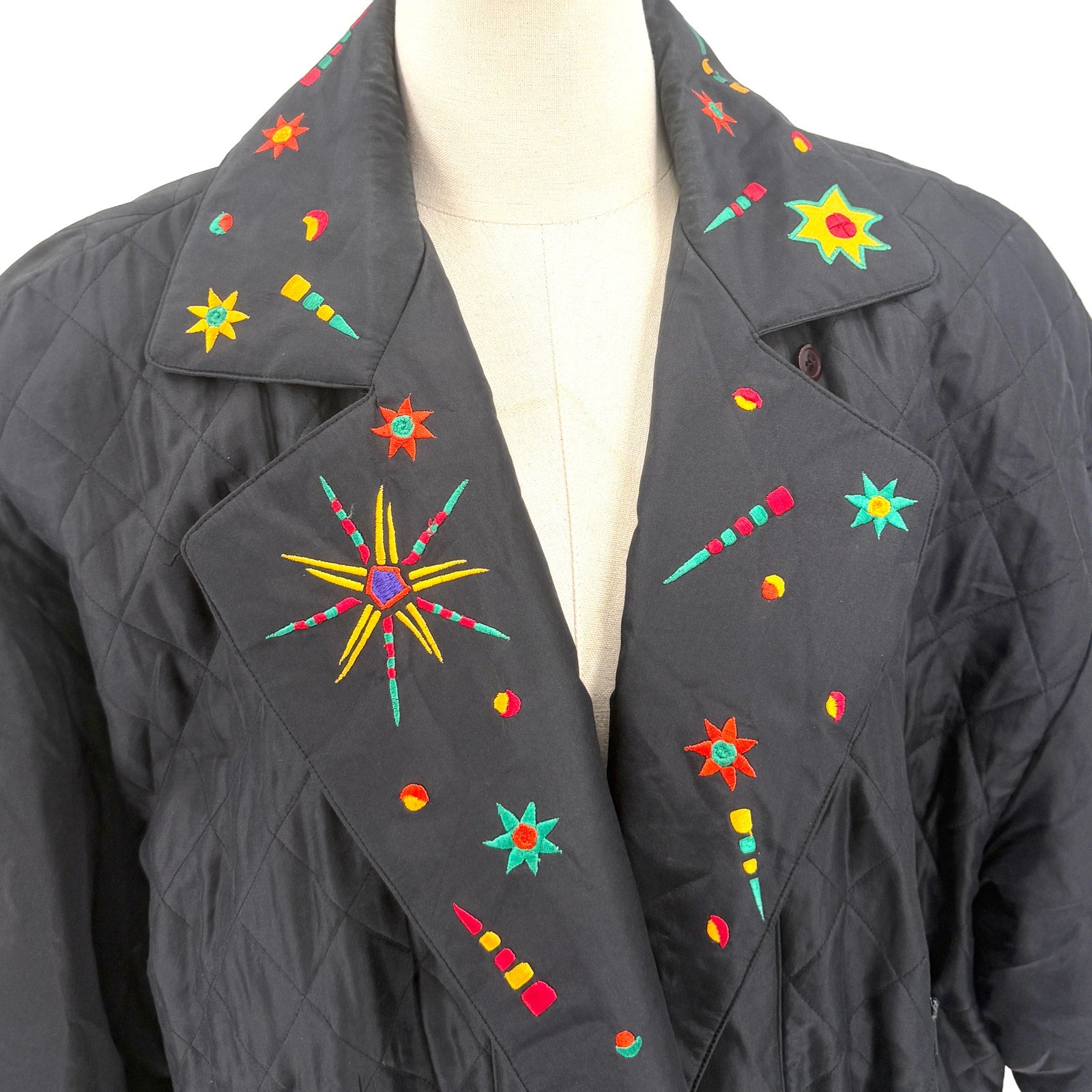 Vintage 90s I.B. Diffusion Black 100% Silk Embroidered Studded Bomber Jacket