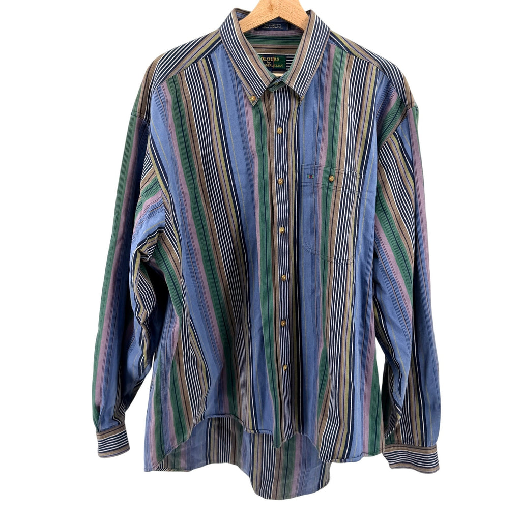 Vintage 90s Colours by Alexander Julian Blue Green Stripe 100% Cotton Shirt