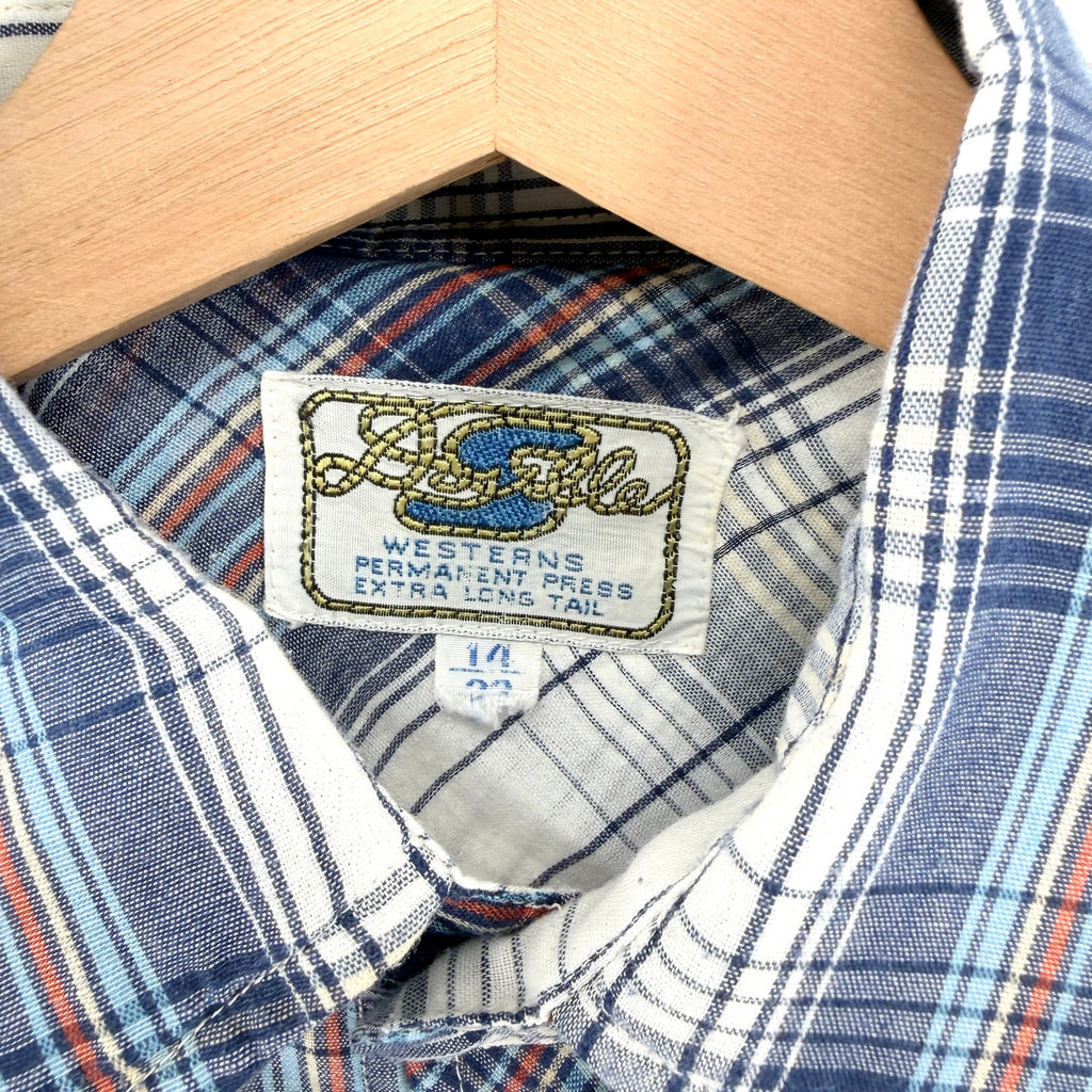Vintage 70s Double S Blue Plaid Pearl Snap Western Shirt