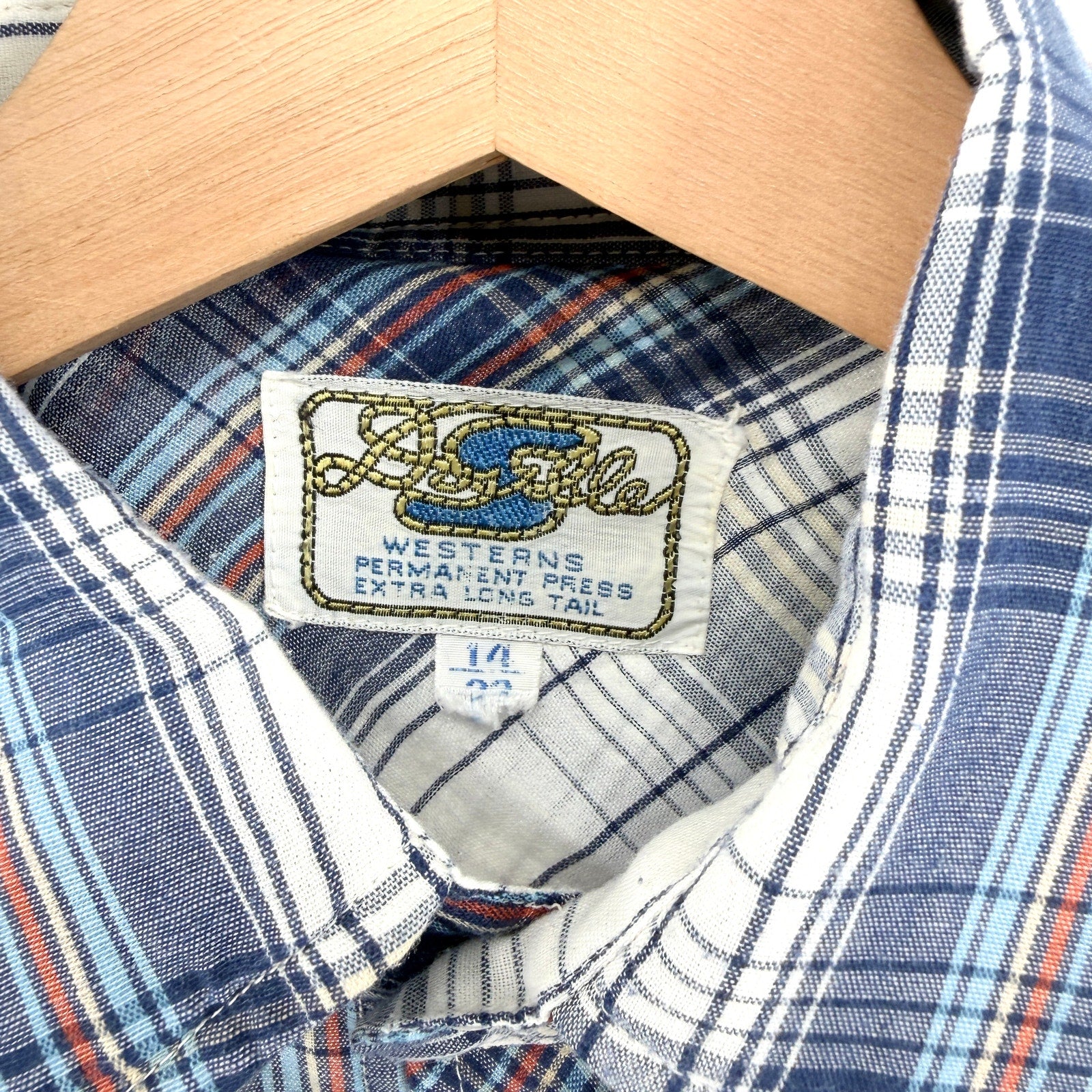 Vintage 70s Double S Blue Plaid Pearl Snap Western Shirt