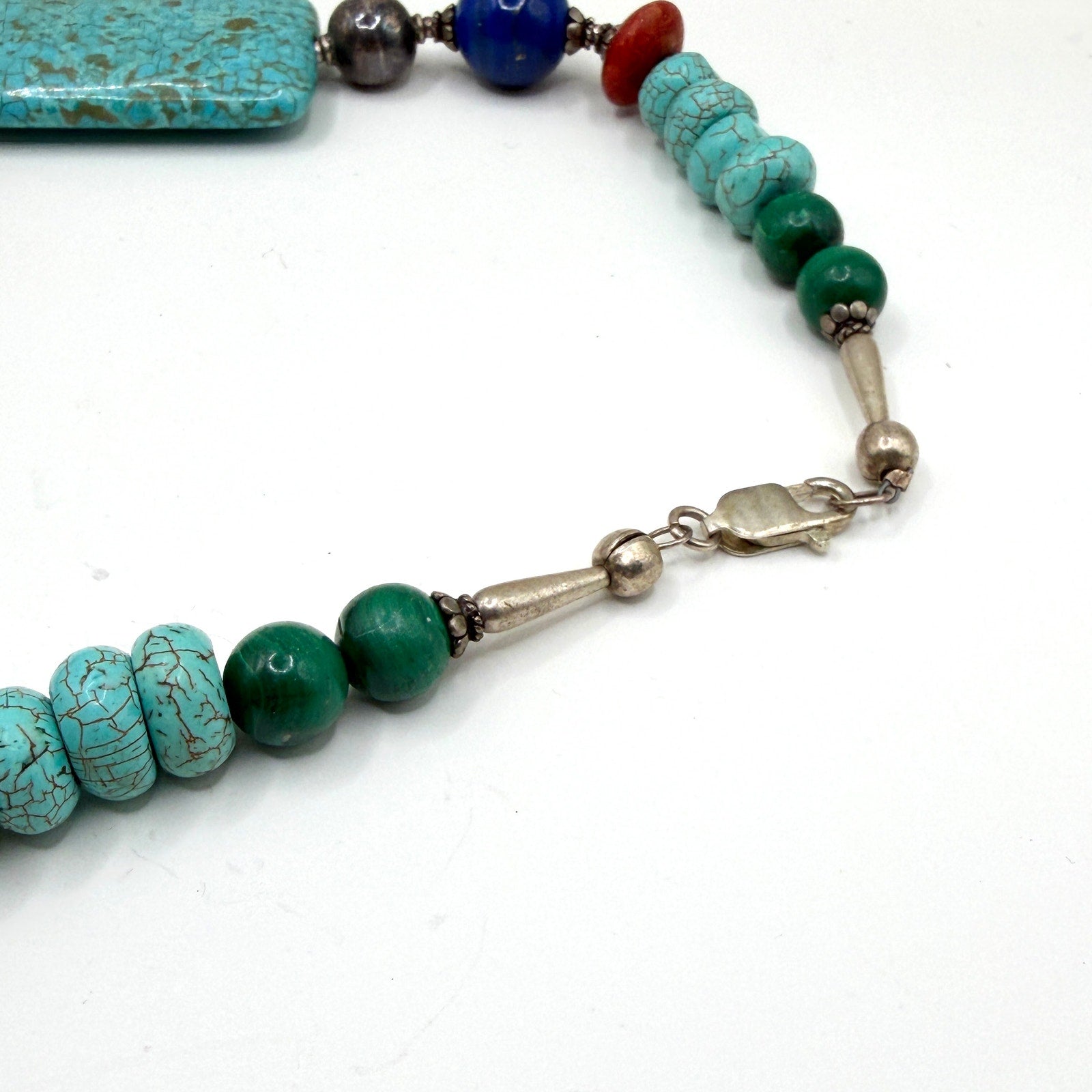 Vintage 90s Southwestern Sterling Turquoise Genuine Amber Necklace