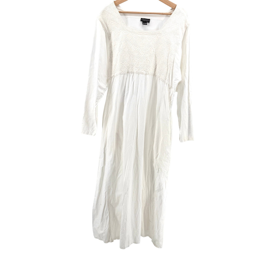 Vintage 90s The J. Peterman Company White Cotton Embroidered Maxi Dress