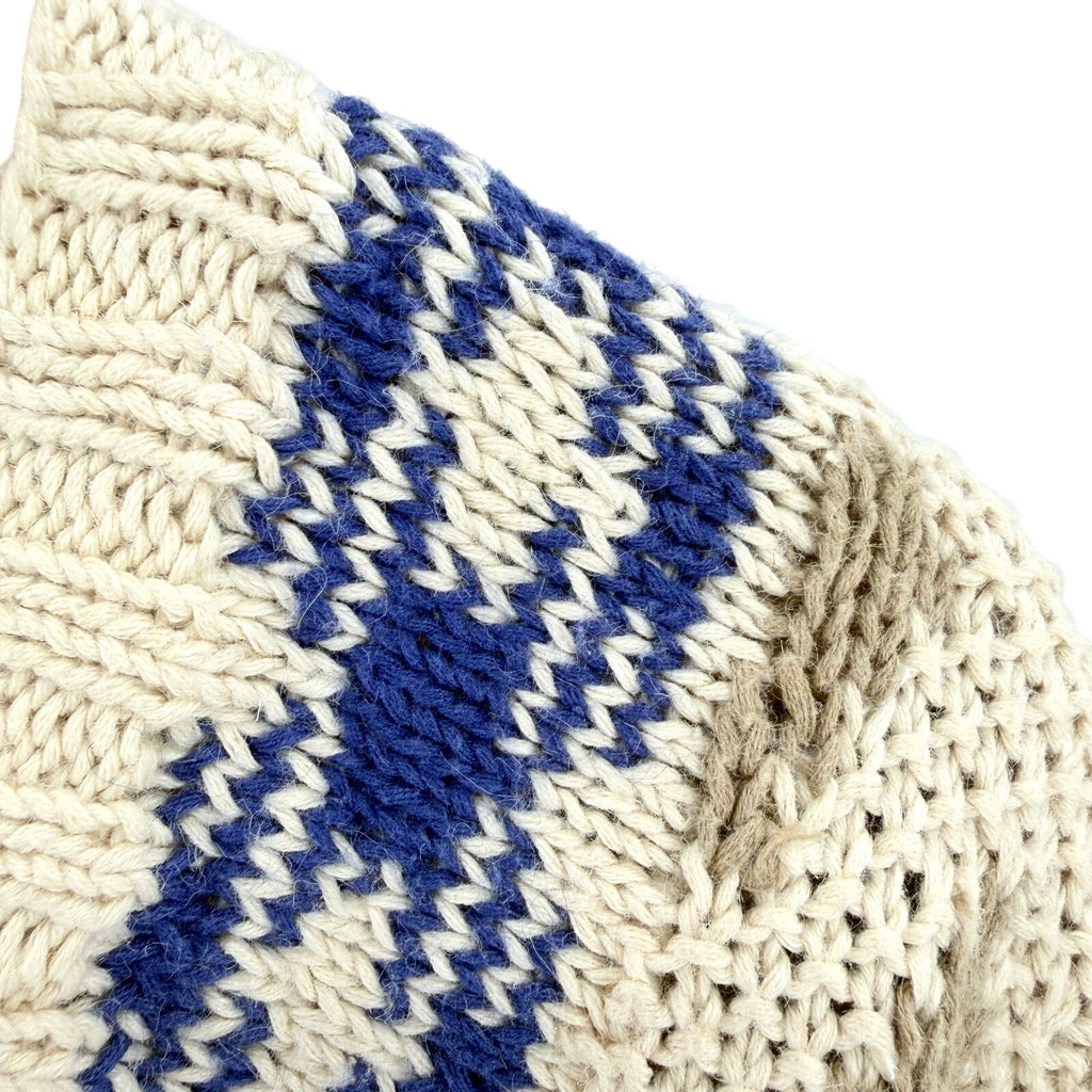 Vintage 90s Cambridge Dry Goods Beige Blue Geometric Diamond Knit V-Neck Sweater