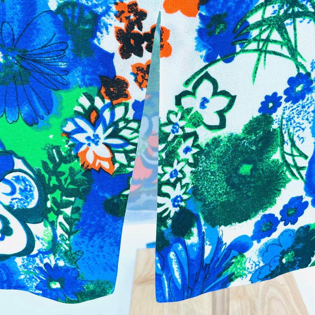 70s Handmade Blue Green Painterly Abstract Floral Maxi Skirt