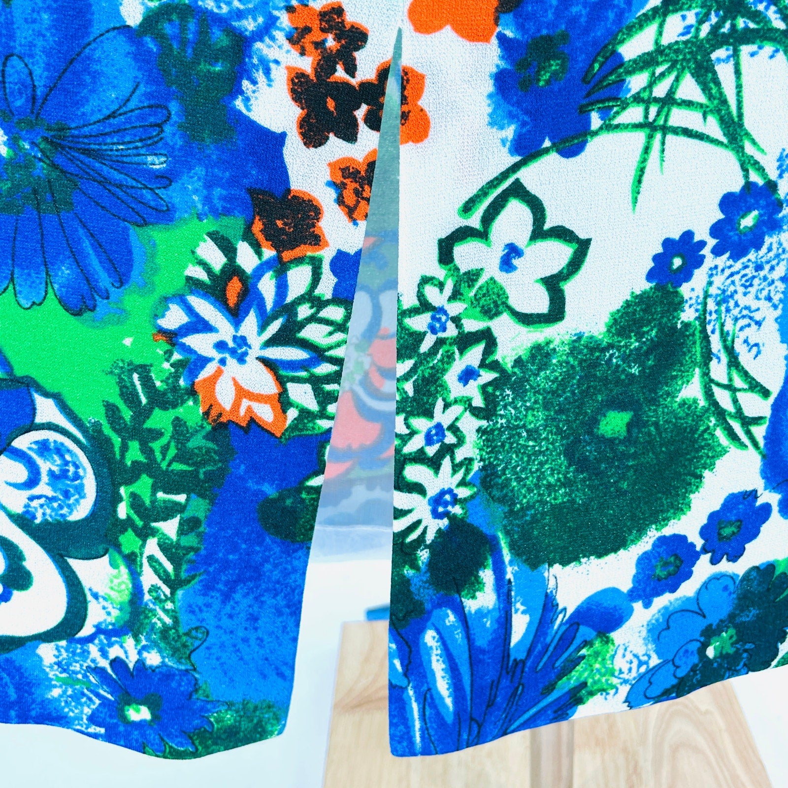 70s Handmade Blue Green Painterly Abstract Floral Maxi Skirt