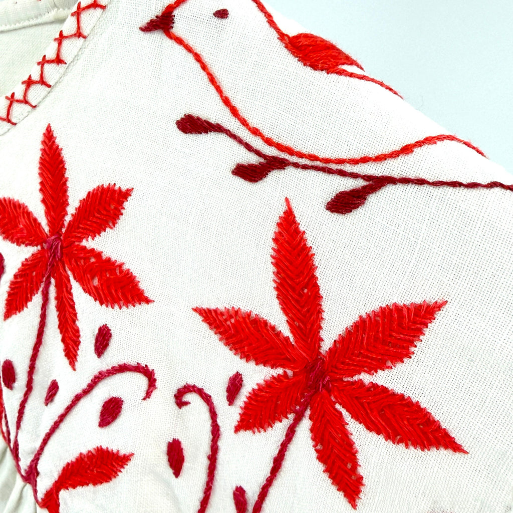 Vintage 70s Kalocsa Hungarian Folk Cotton Embroidered Boho Maxi Dress