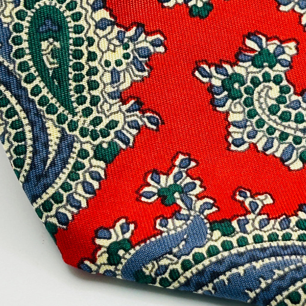 Vintage 80s Liberty of London Red Blue Green Paisley Silk Necktie