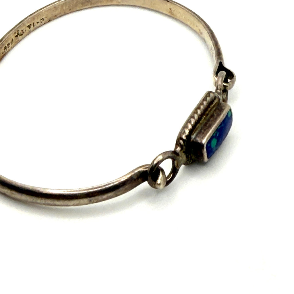 Vintage 90s Stamped Mexico Sterling Silver Azurite Malachite Bangle Bracelet