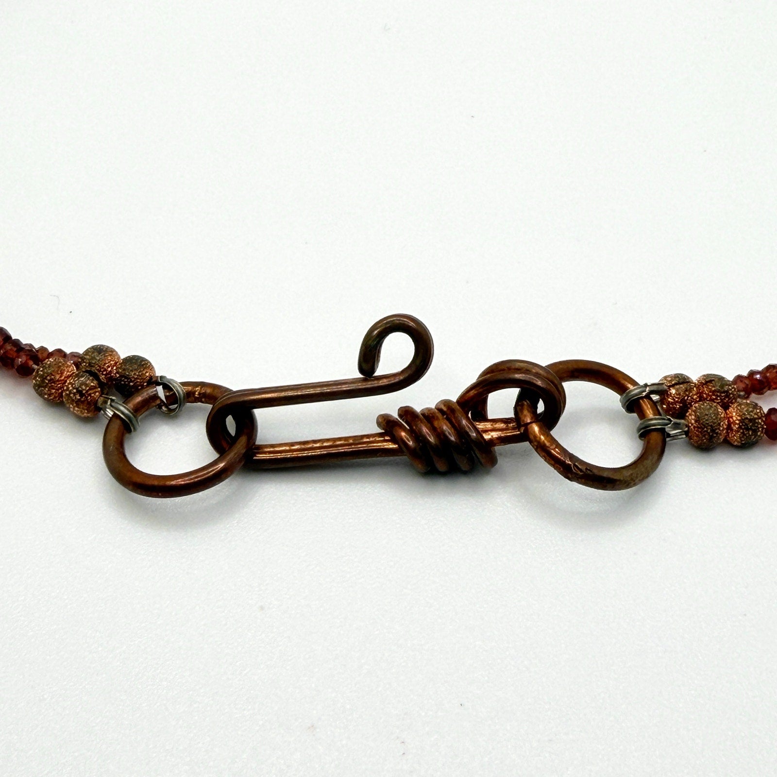 Vintage Turquoise Rubellite Double Strand Copper Hook Artisanal Necklace