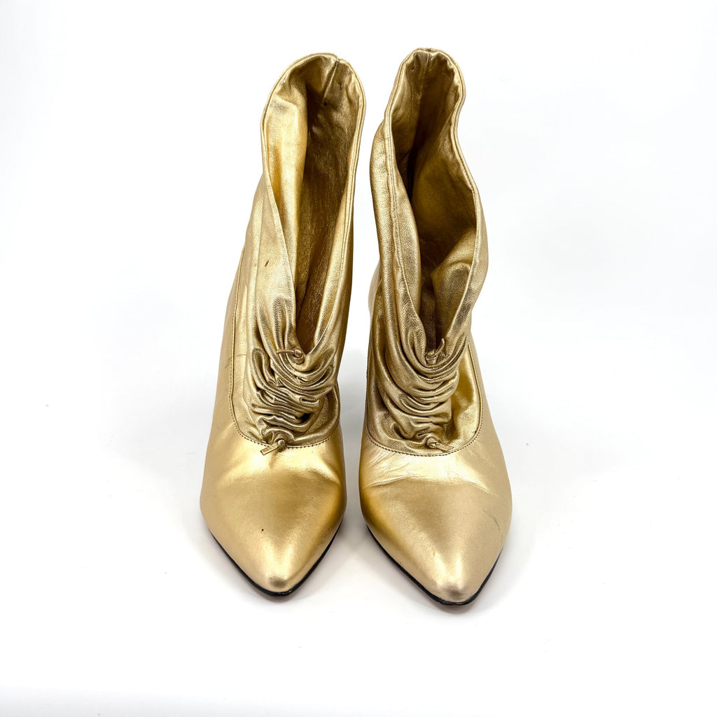 Report Signature Gold Genuine Leather Slouchy Pointed Toe Glam Heel Booties