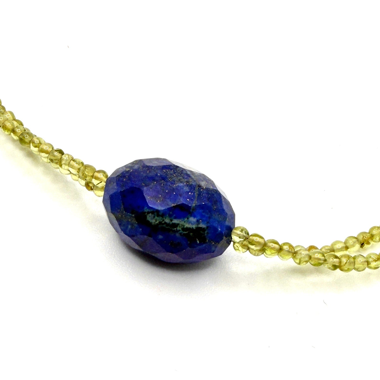 Vintage 90s Peridot Lapis Lazuli Green Blue Beaded Double Strand Necklace