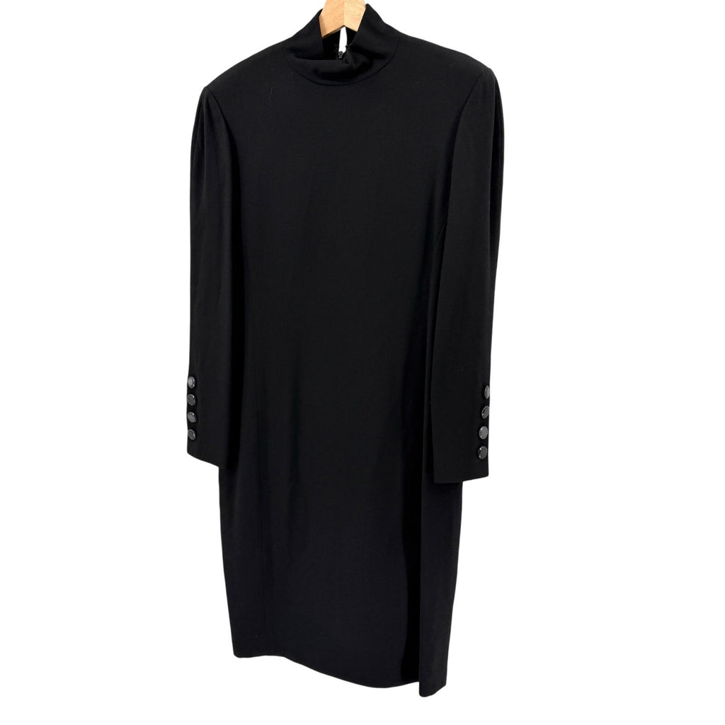Vintage 90s Linda Allard Ellen Tracy Black 100% Wool Mock Neck Midi Dress