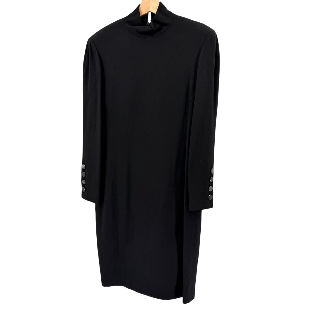 Vintage 90s Linda Allard Ellen Tracy Black 100% Wool Mock Neck Midi Dress