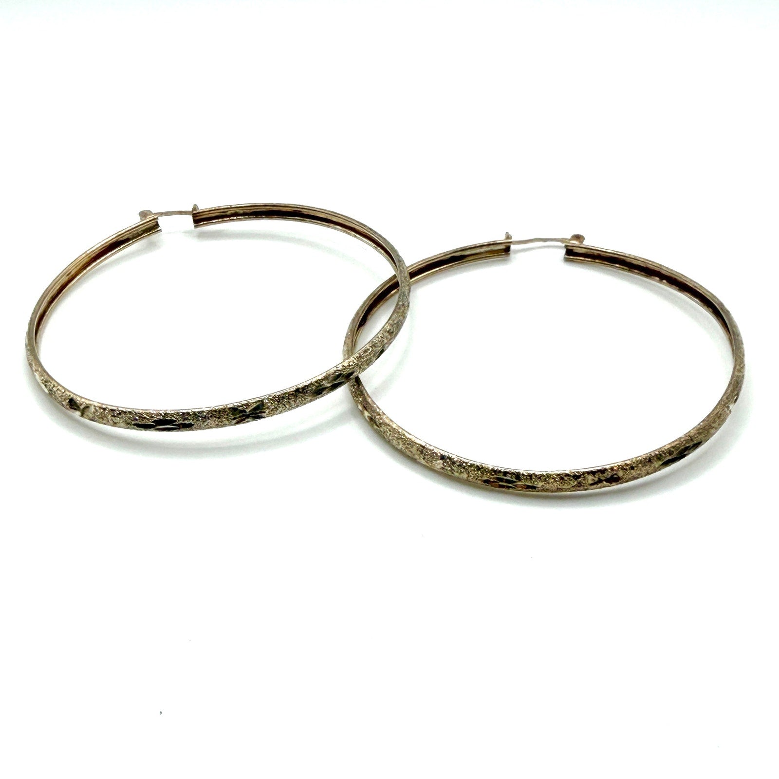Vintage 90s Diamond Cut Textured Sterling Silver Extra Large Hoop Earrings