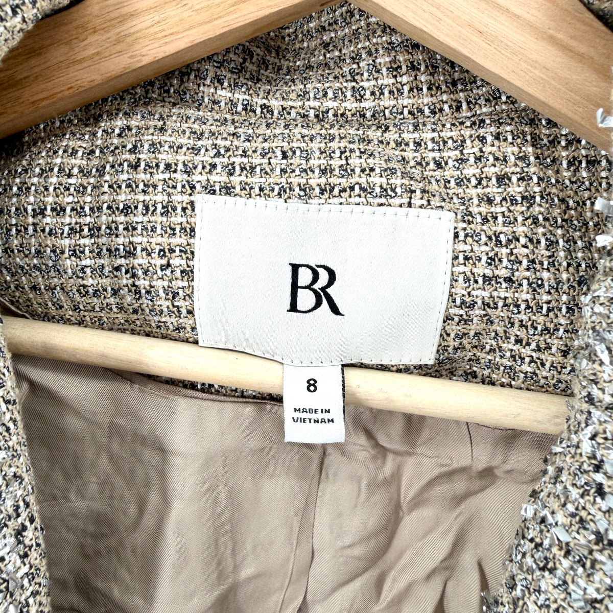 Banana Republic Beige Silver Metallic Tweed Blazer Pant Suit