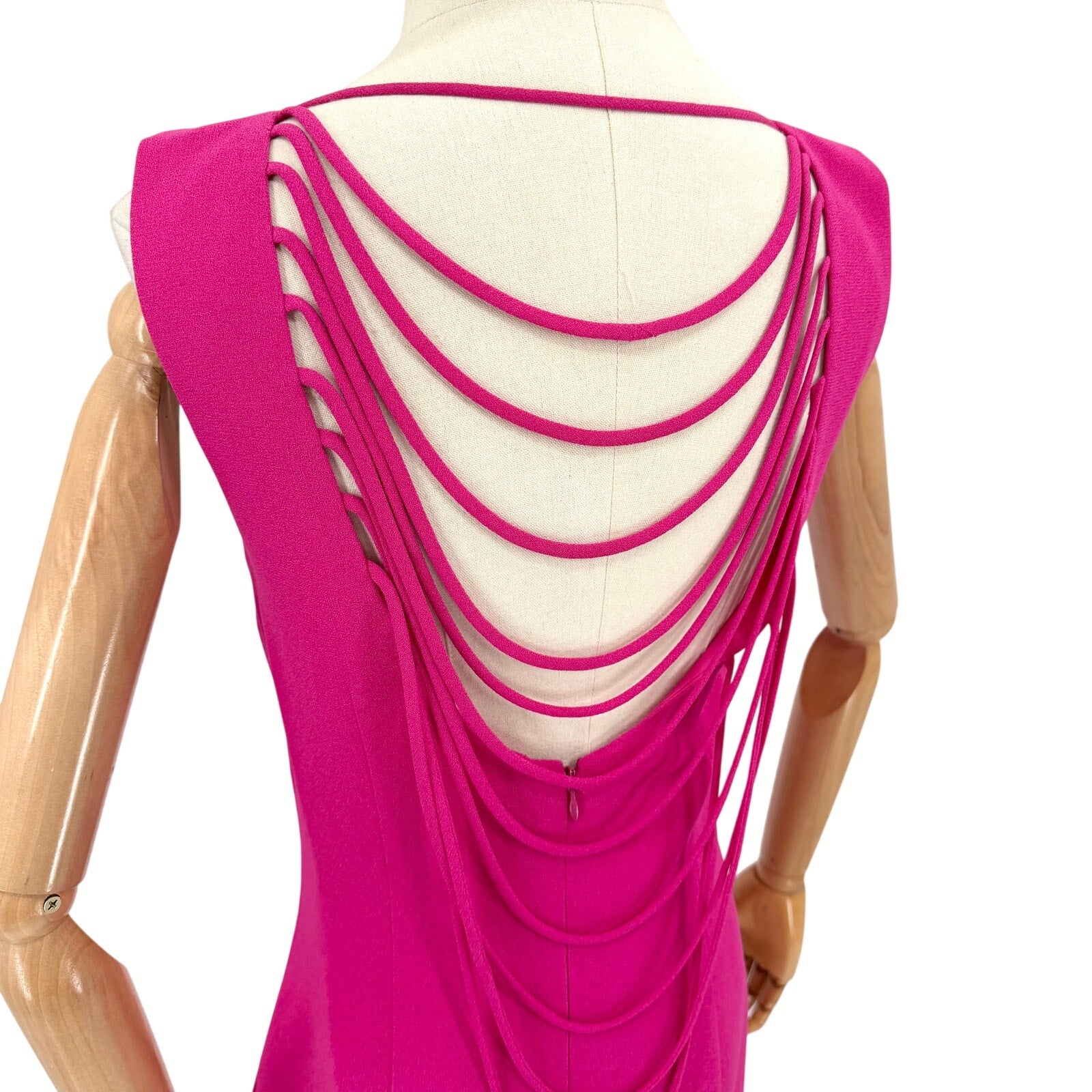 Vintage 90s Nicole Miller Hot Pink Draped Strappy Back Mini Dress