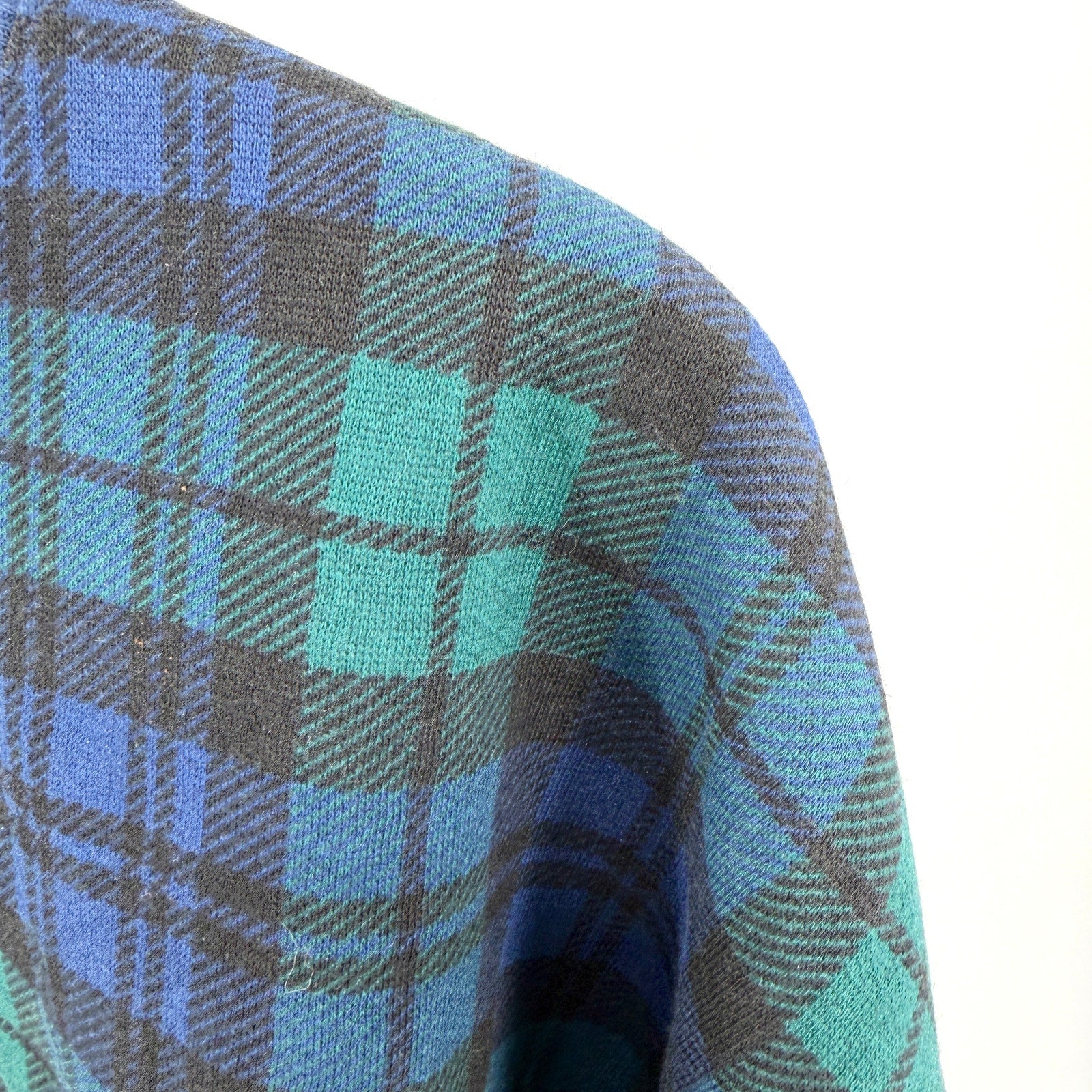 Vintage 90s Fremantle Blue Green Tartan Plaid Crewneck Sweatshirt