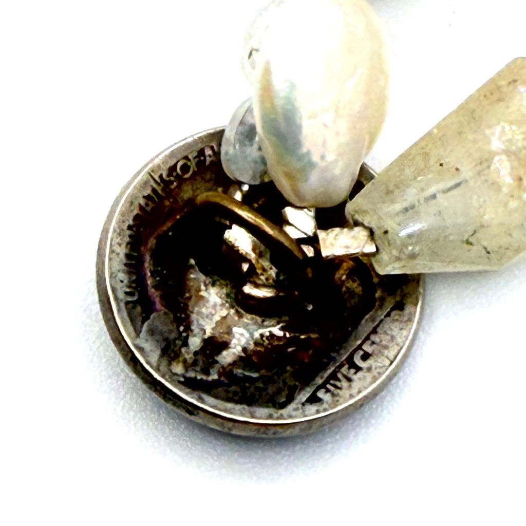 Vintage 90s Artisan Buffalo Nickel Coin Pearl Prehnite Multi Strand Bracelet