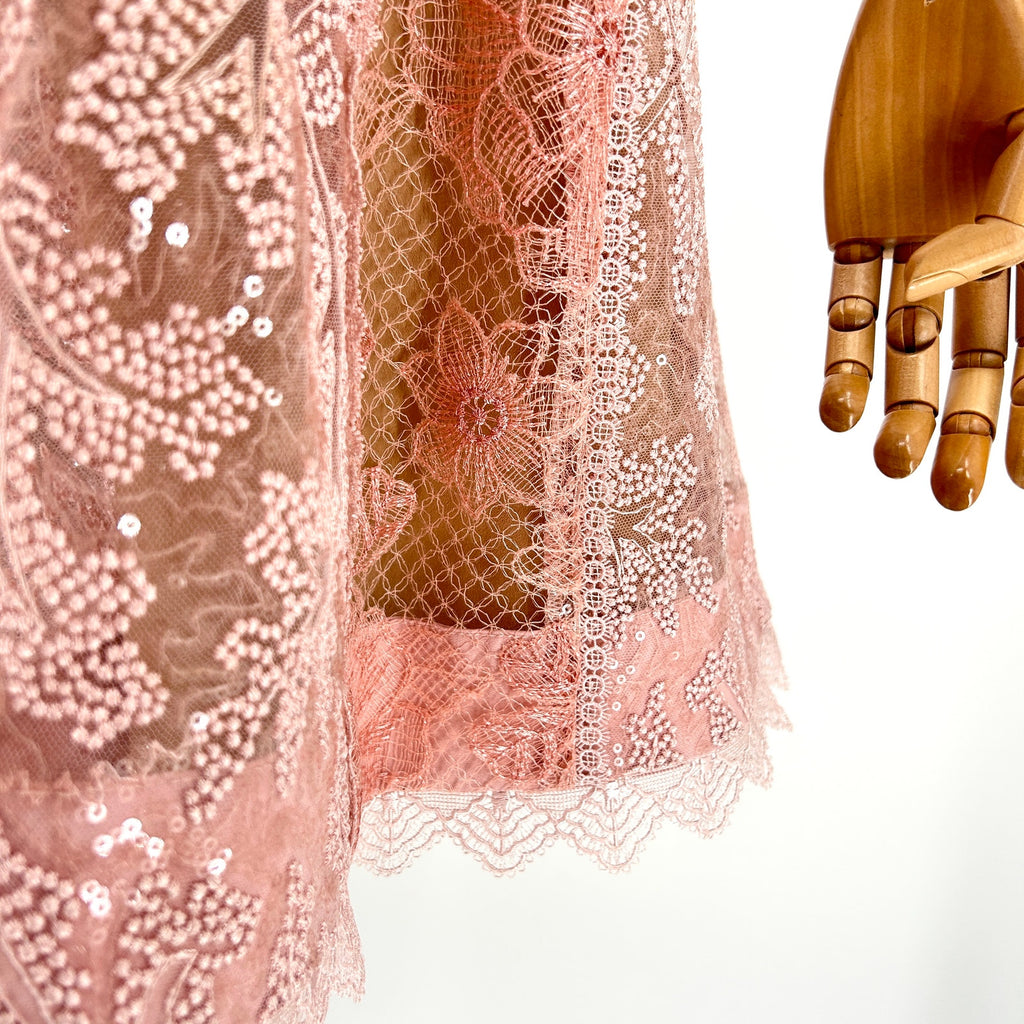 Self-Portrait Blush Pink Sequin Floral Lace Puff Sleeve Mini Dress