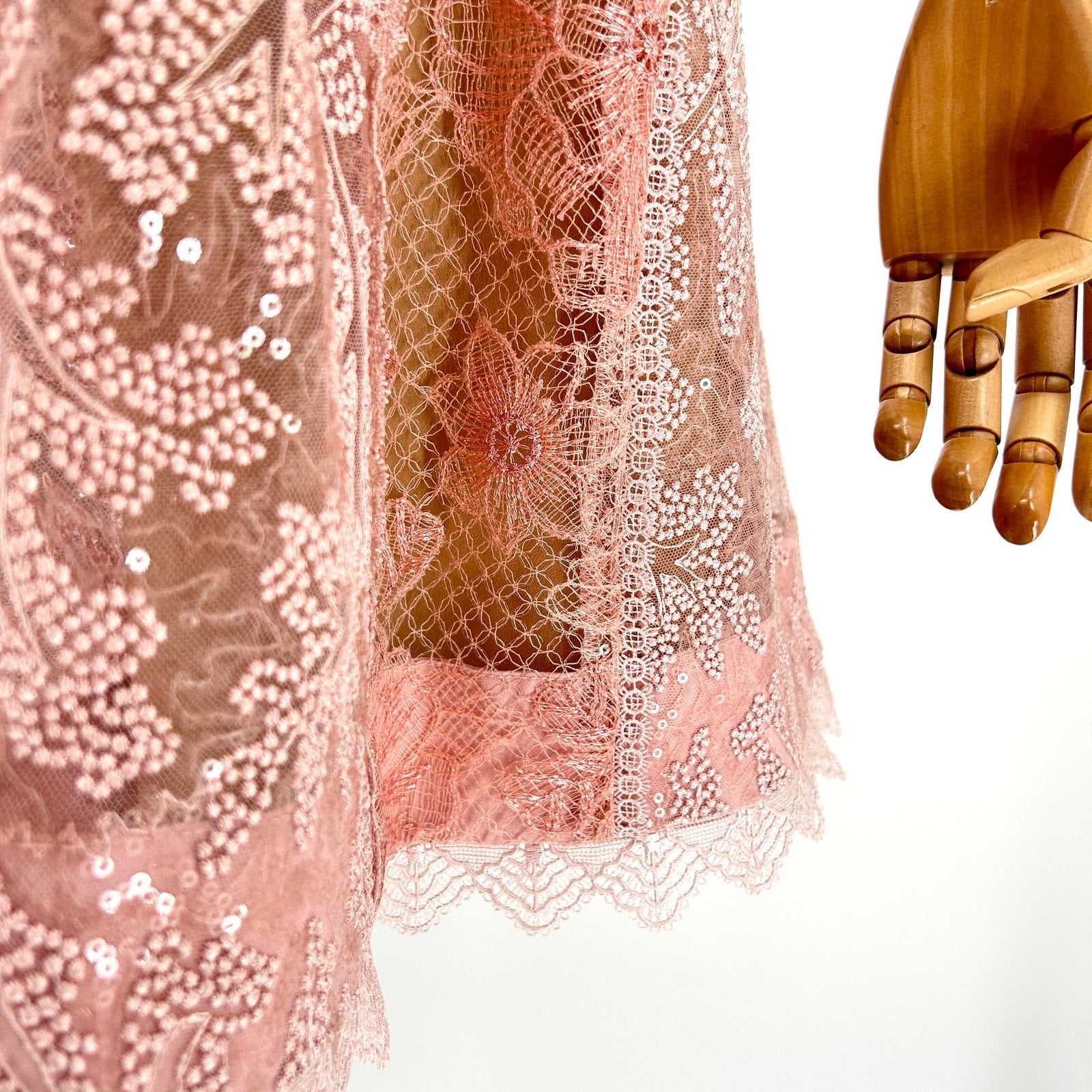 Self-Portrait Blush Pink Sequin Floral Lace Puff Sleeve Mini Dress
