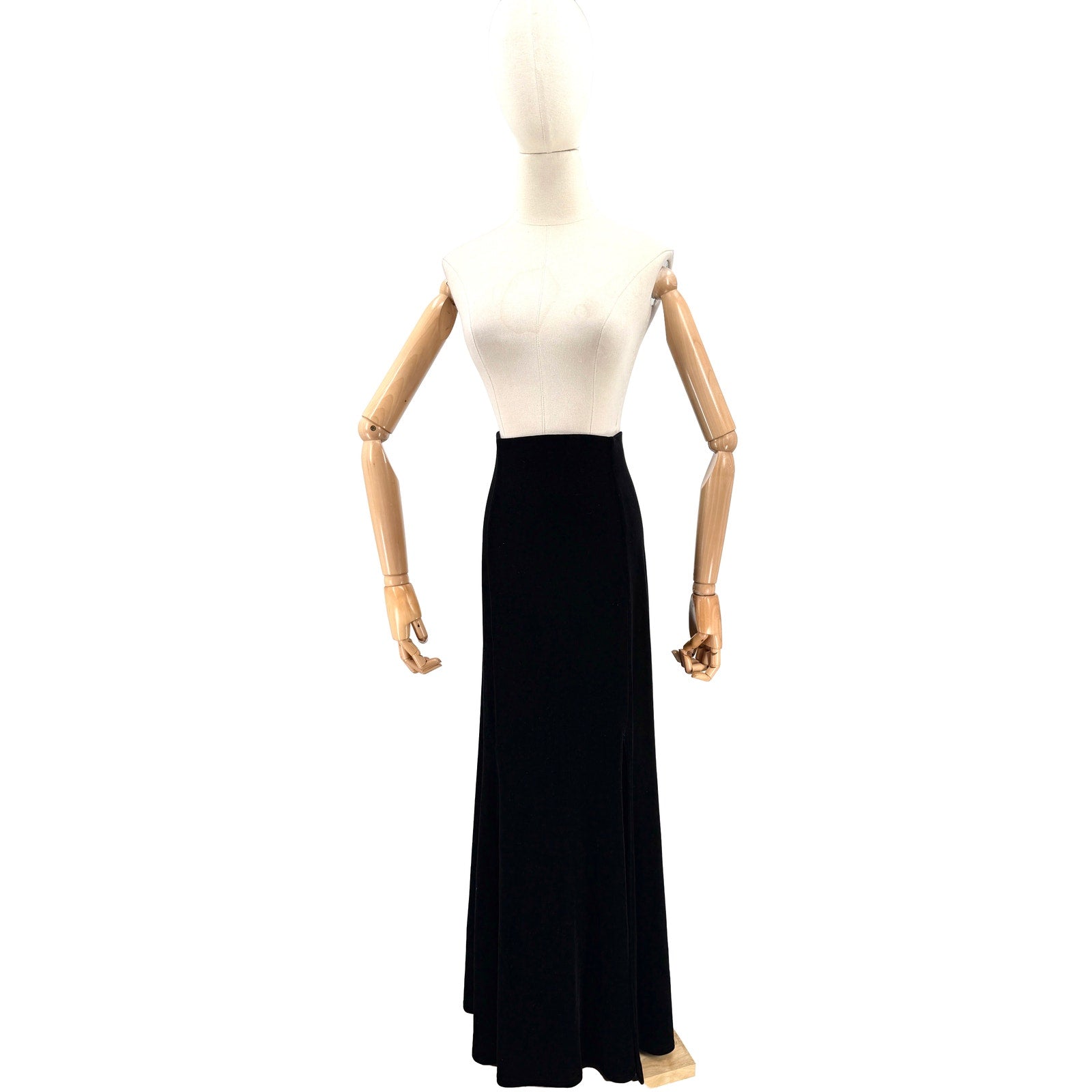 Vintage Y2K Double D Ranch Black Velvet Side Slit Mermaid Maxi Skirt