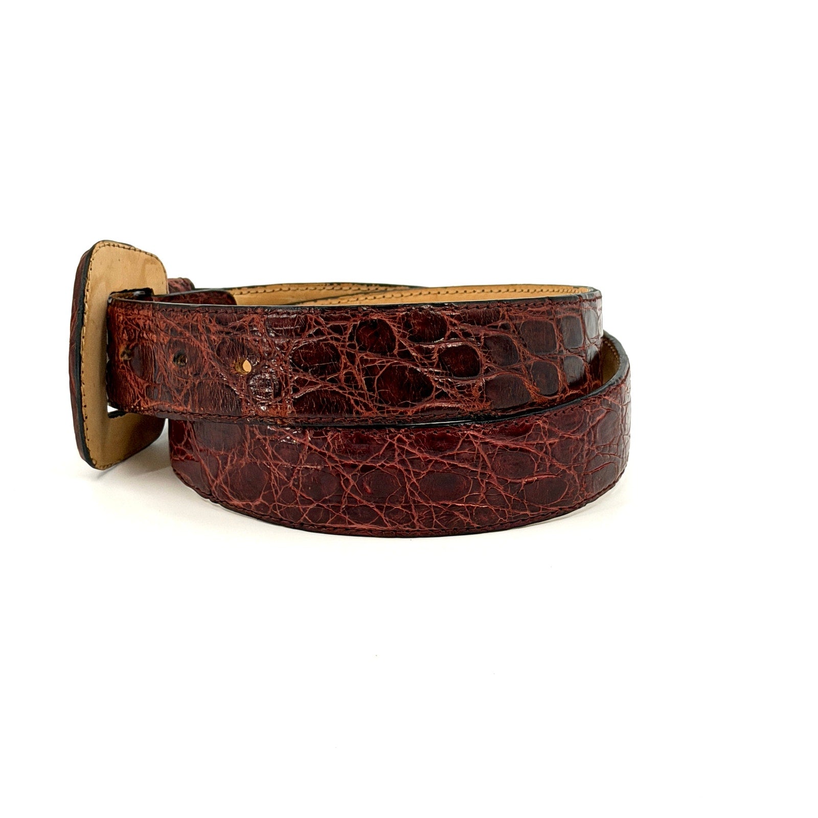Vintage 90s Reddish Brown Genuine Crocodile Skin Minimalist Buckle Belt