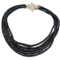 Vintage 90s Sterling Silver Sapphire Labradorite Graduated Multi Strand Necklace