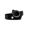 Vintage 90s Garuglieri Black Leather Round Buckle Grommet Belt