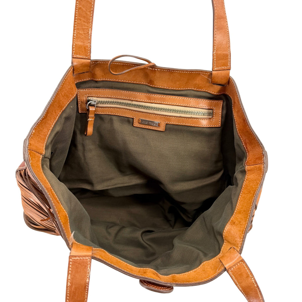 Vintage Y2K Me Too Cognac Genuine Leather Woven Structured Tote