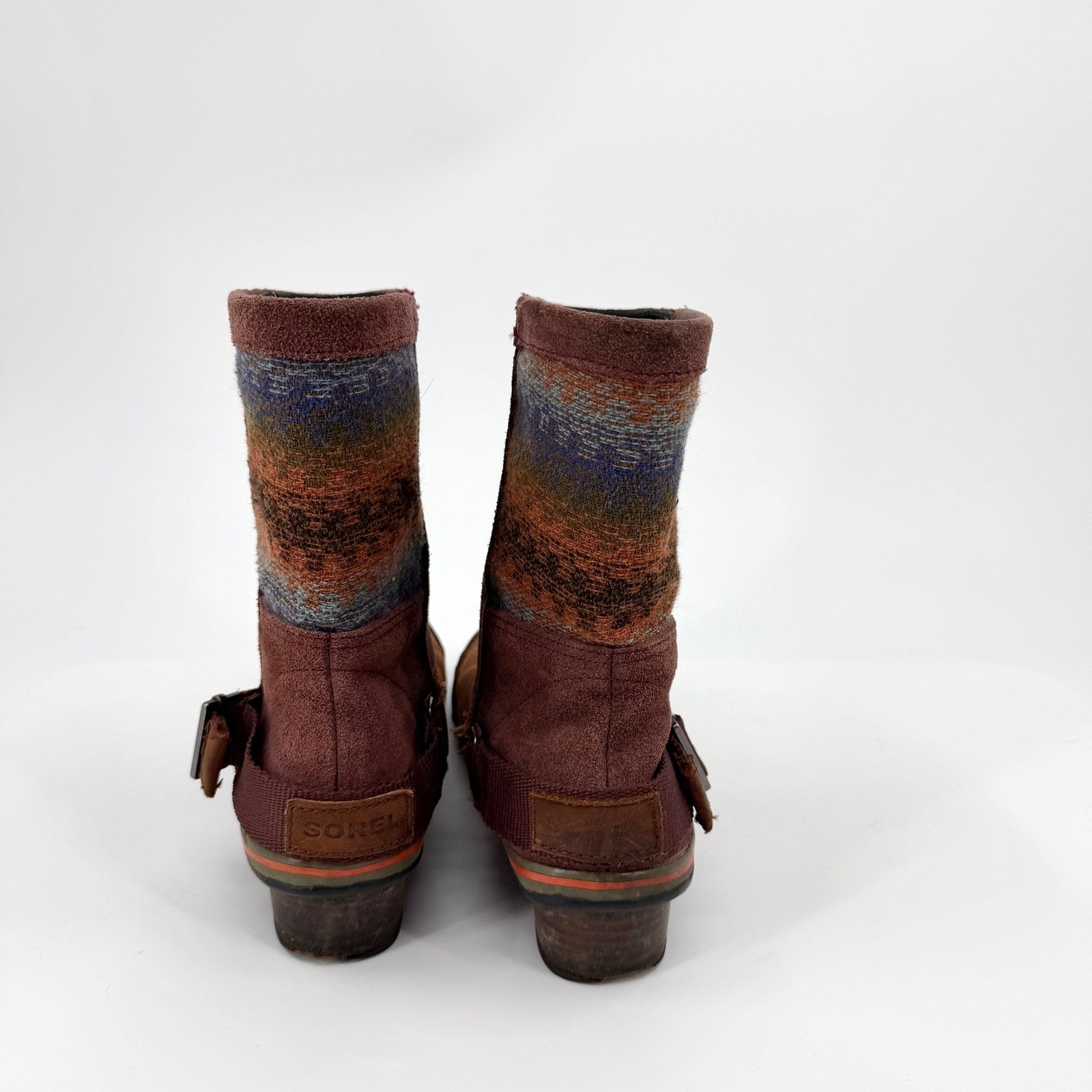 Sorel Brown Genuine Leather Suede Southwestern Woven Pull On Boots