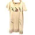 Vintage 90s Shipshe Khaki 100% Cotton Animal Patch Studded Fringe Hem Dress