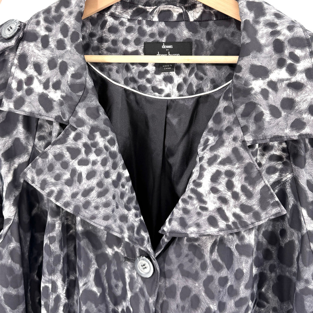 Dennis by Dennis Basso Gray White Leopard Print Trench Raincoat