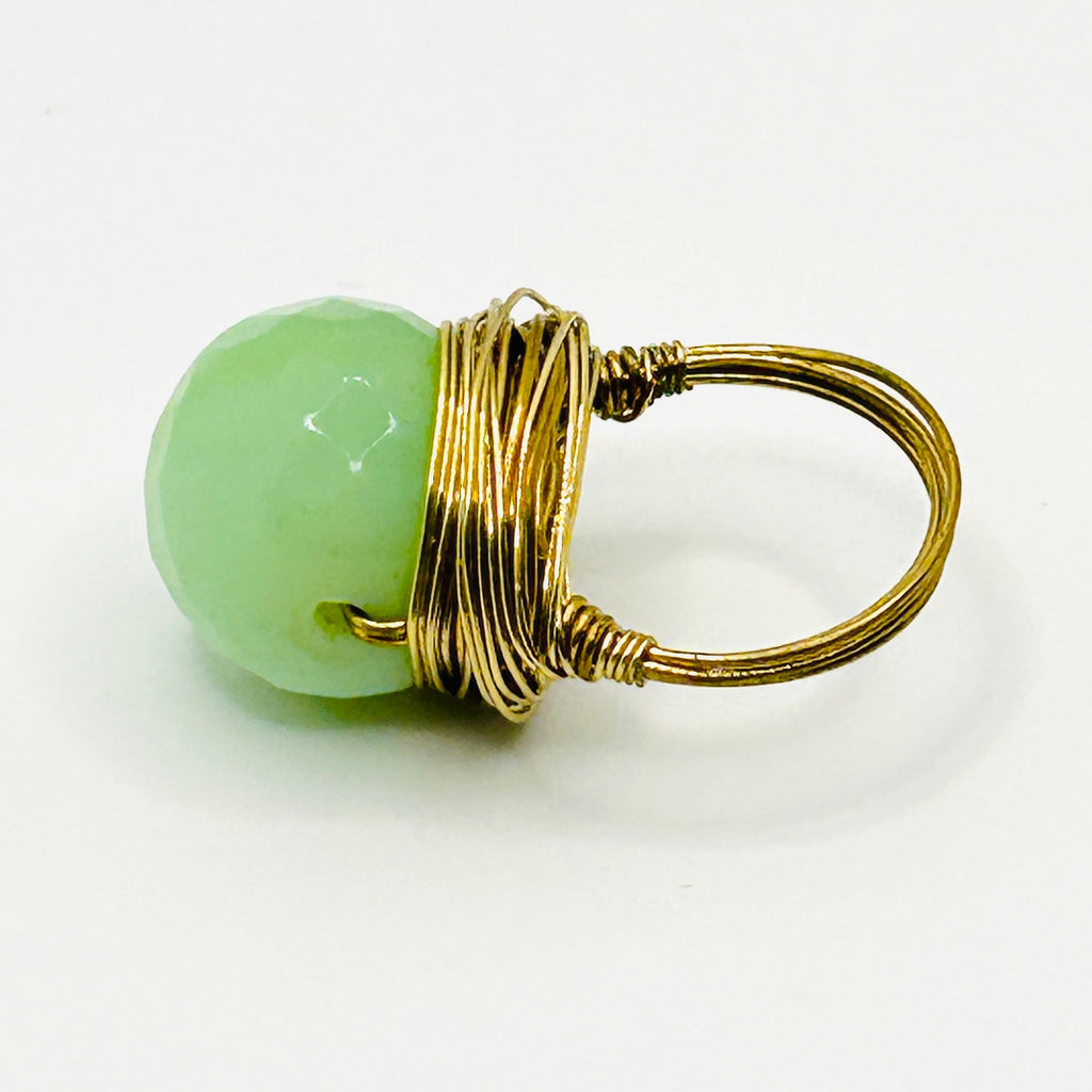 Green Jade Gold Wire Wrapped Statement Ring