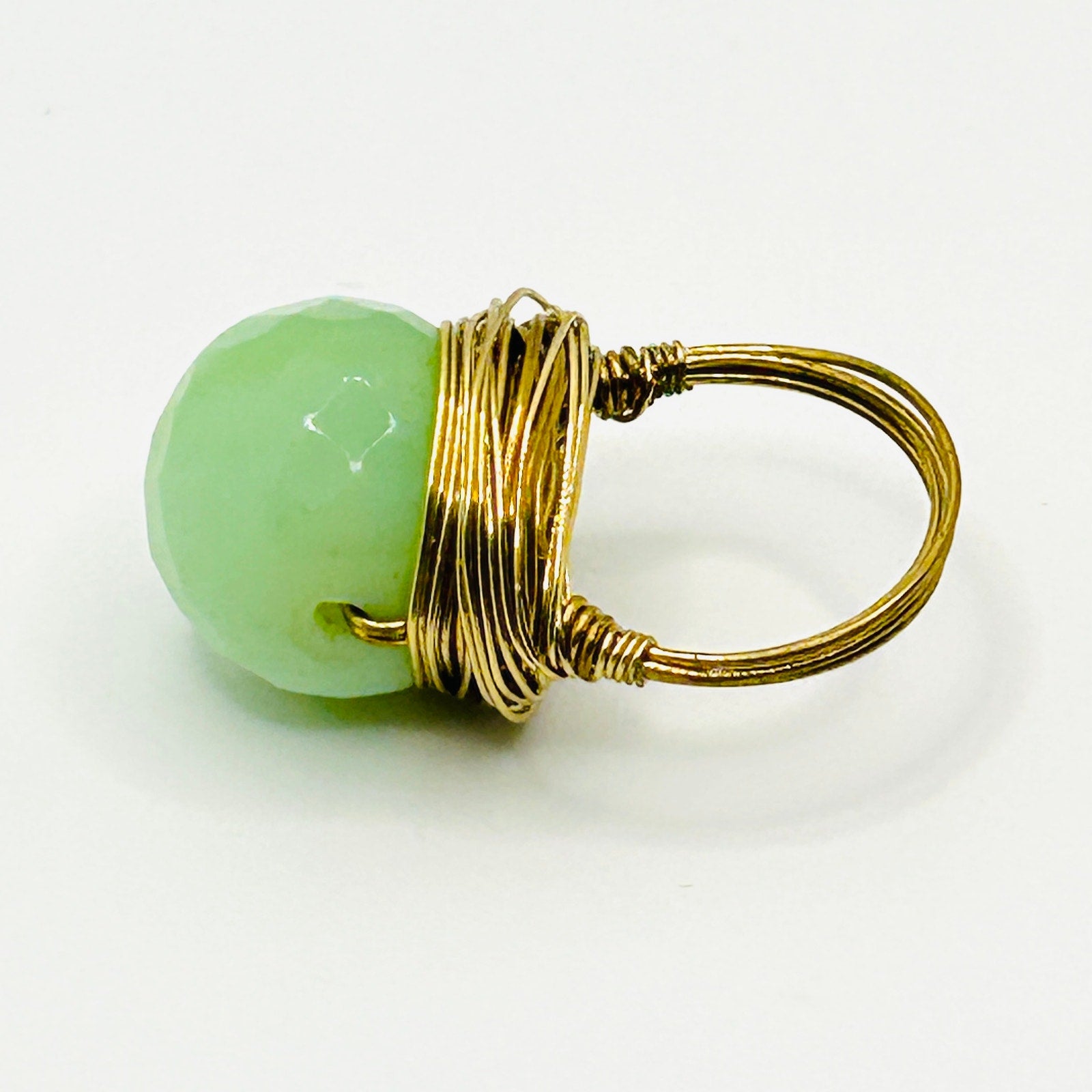 Green Jade Gold Wire Wrapped Statement Ring